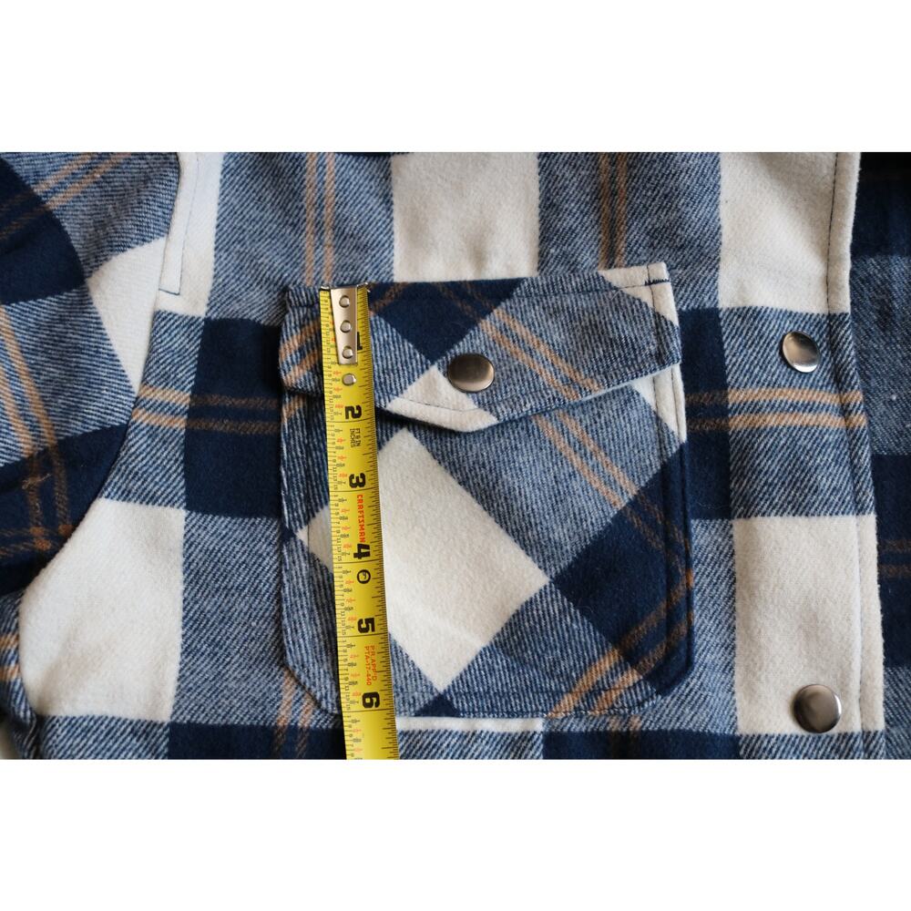 HFX Flannel Shirt Womens Medium Blue Brown White Plaid Flap Pockets Snap Buttons - Picture 16 of 16